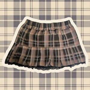 Brown Plaid Lace Trim Mini Skirt – Coquette / Dark Academia